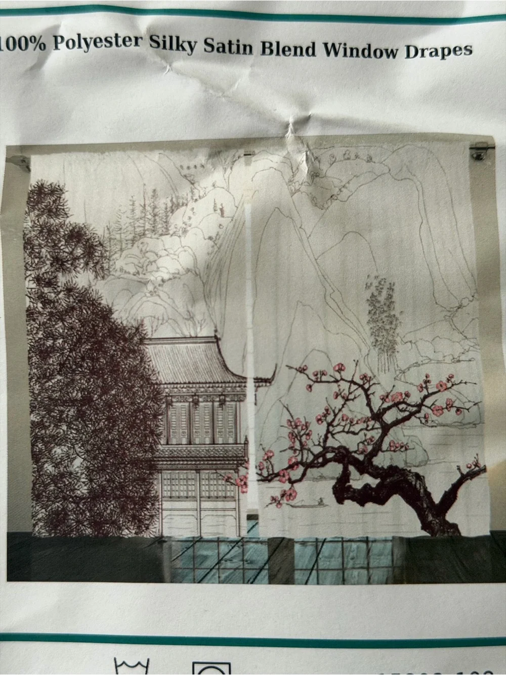 Premium 2 Panel Set Curtain - White with Brown and Pink Print